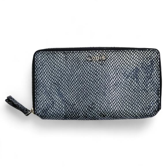LODIS Snakeskin Print Embossed Zip Around Slim Wallet - Picture 1 of 11